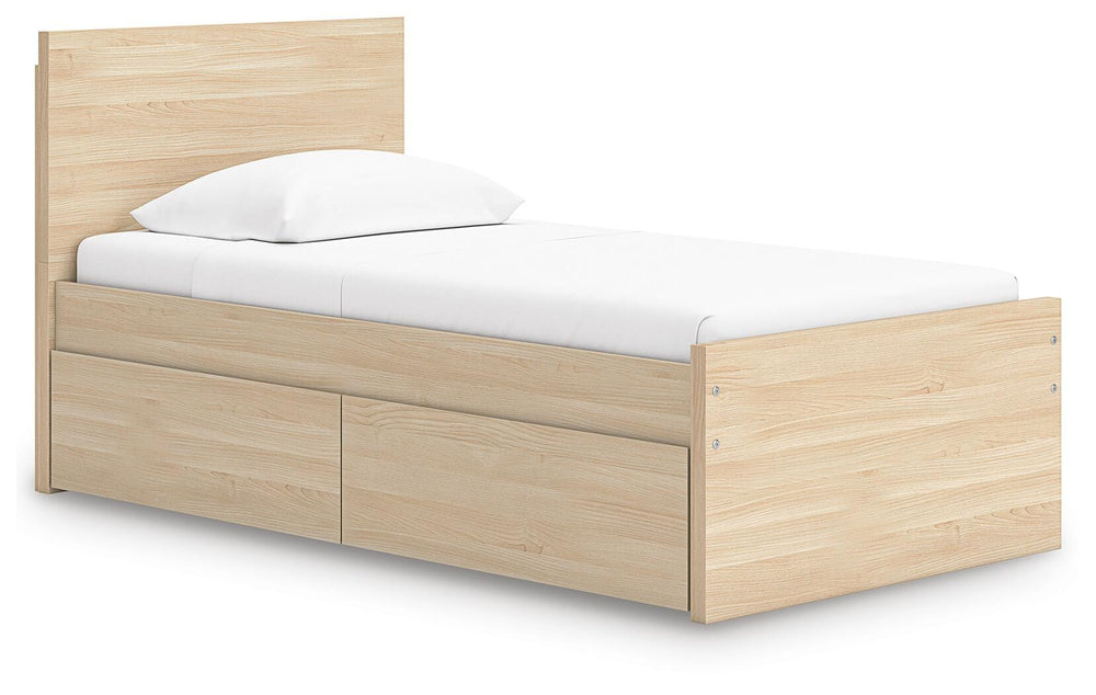 Onita Twin Panel Platform Bed with 1 Side Storage - Light Brown (1)