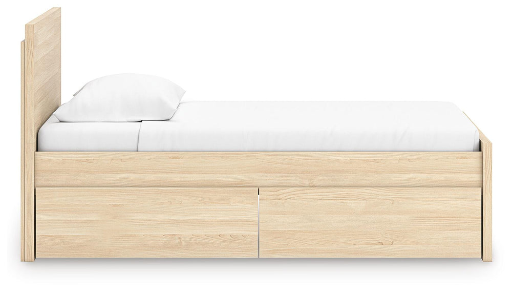 Onita Twin Panel Platform Bed with 1 Side Storage - Light Brown (7)
