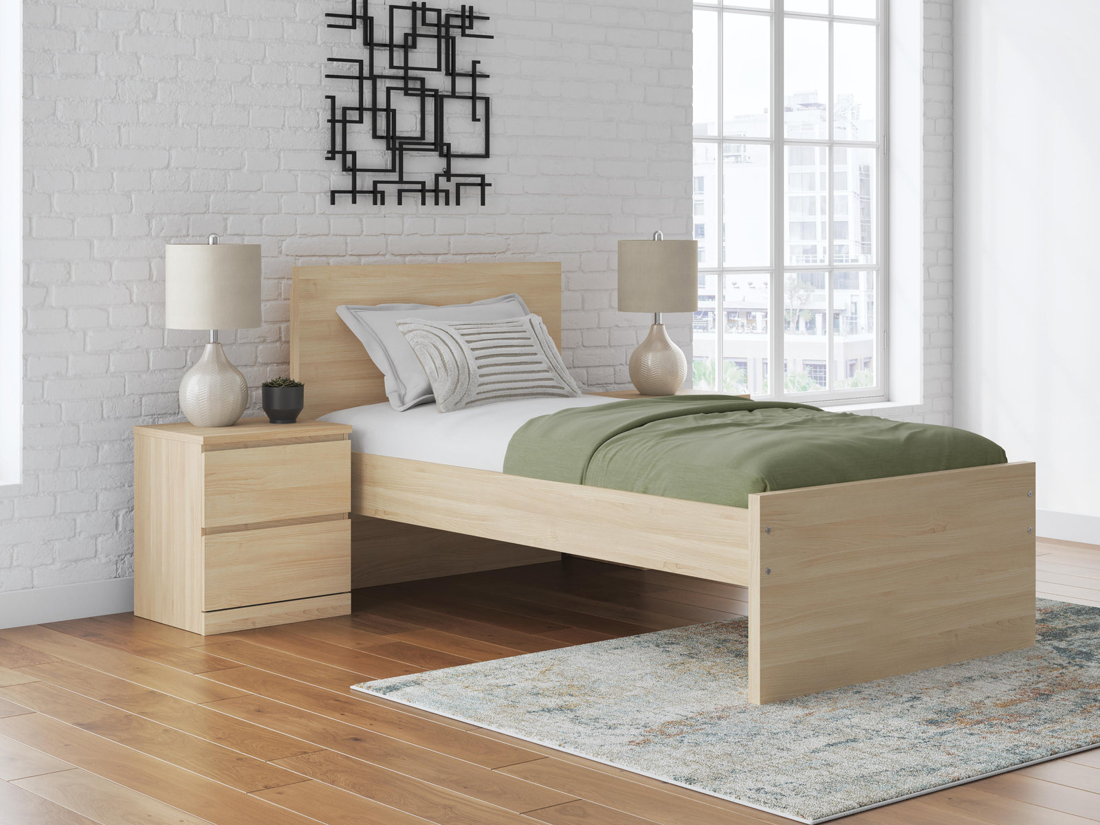 Onita Twin Panel Platform Bed - Light Brown (2)