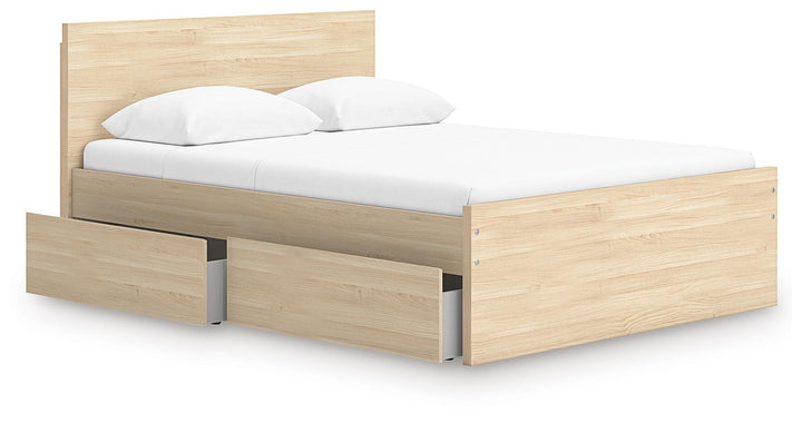 Onita Queen Panel Platform Bed with 1 Side Storage - Light Brown (3)