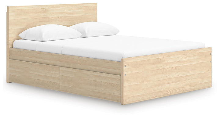 Onita Queen Panel Platform Bed with 1 Side Storage - Light Brown (1)