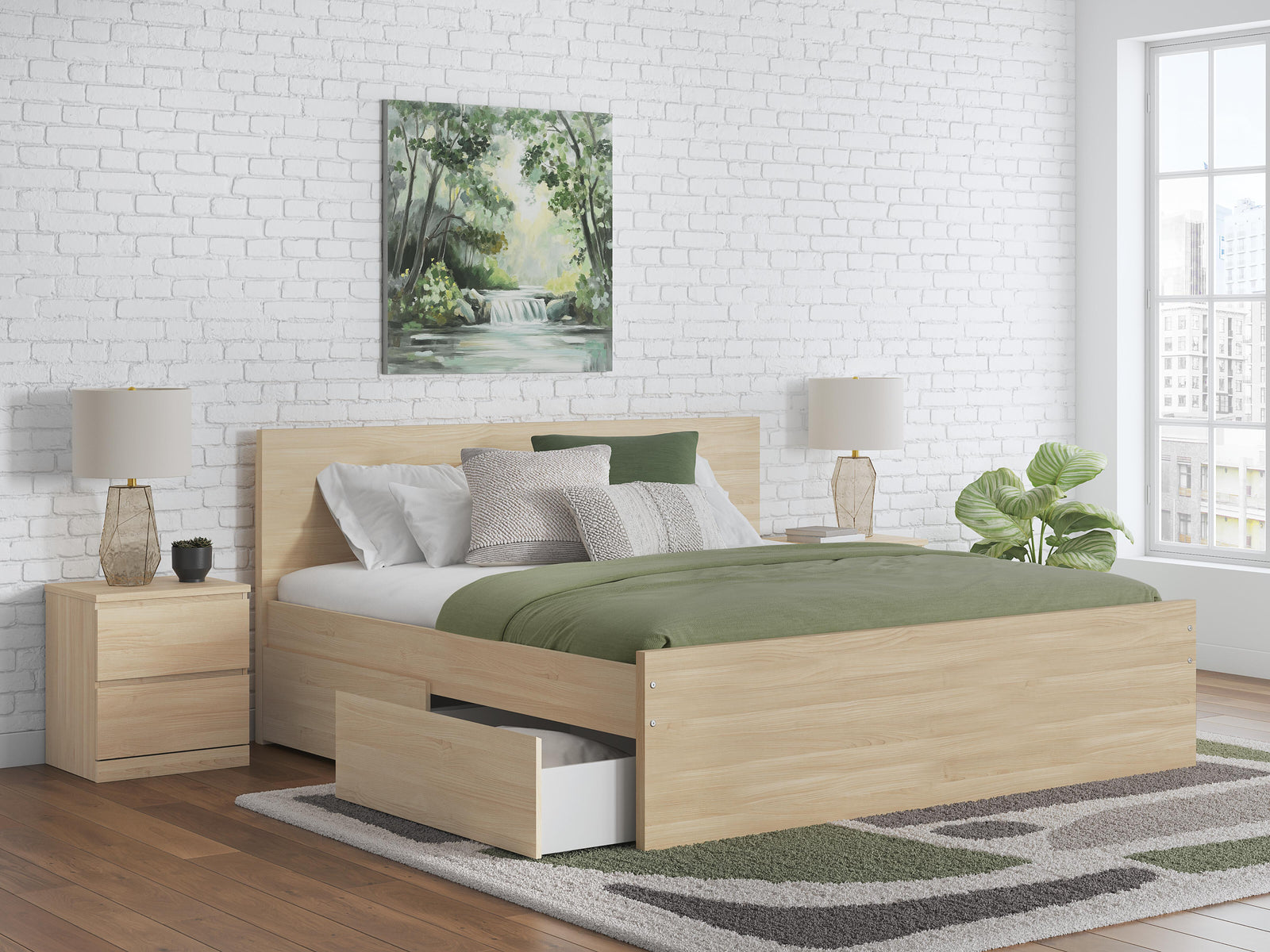 Onita Queen Panel Platform Bed with 1 Side Storage - Light Brown (2)