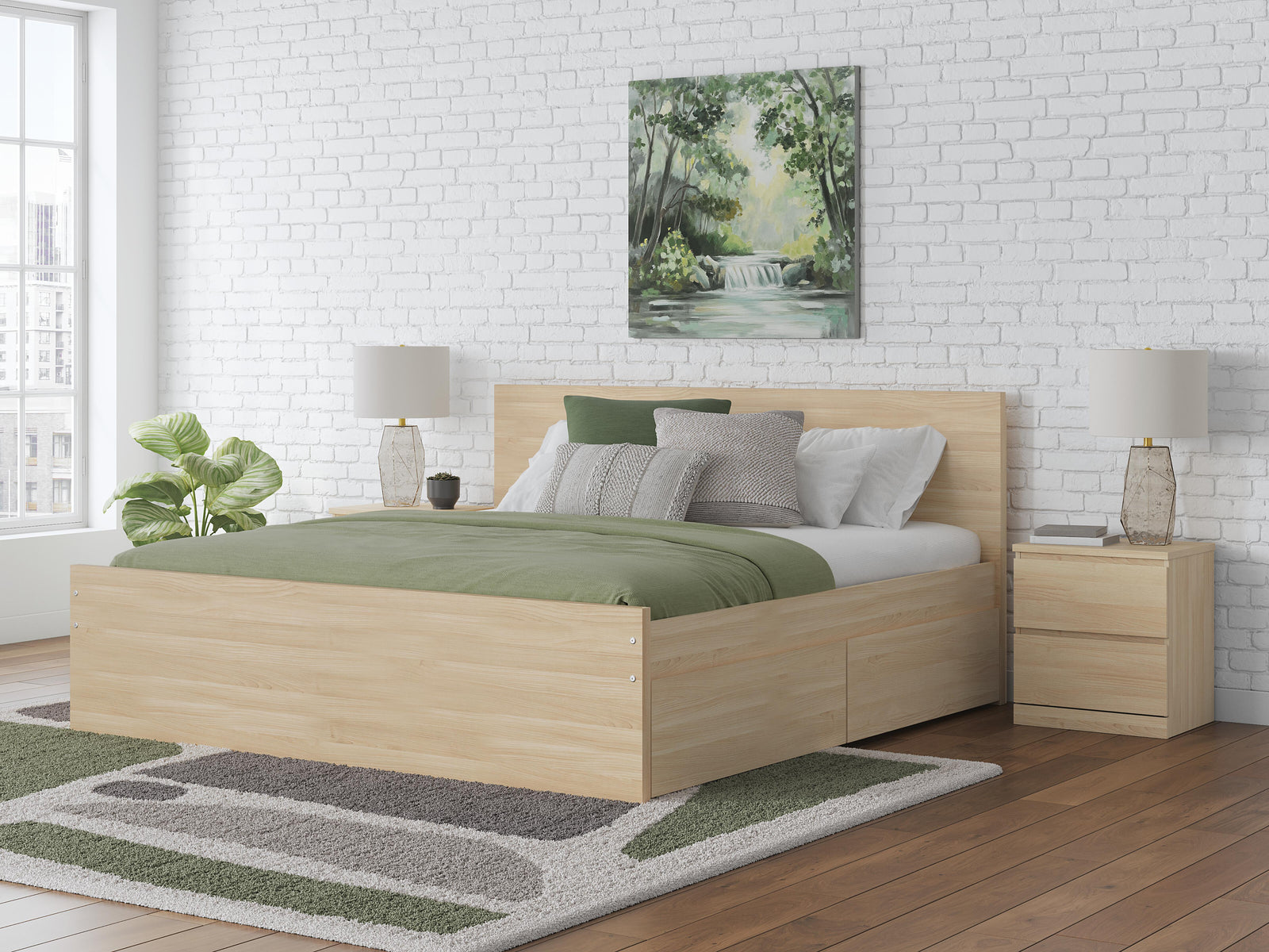 Onita Queen Panel Platform Bed with 2 Side Storage - Light Brown (2)