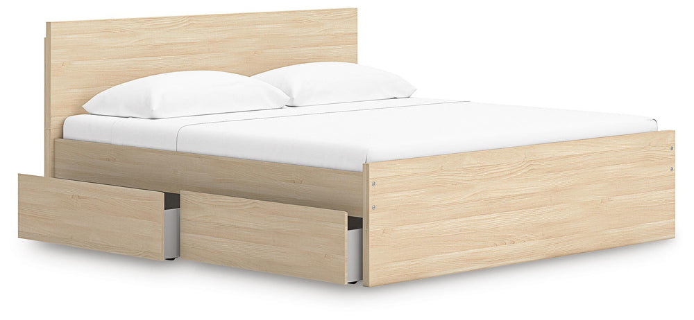 Onita King Panel Platform Bed with 1 Side Storage - Light Brown (3)