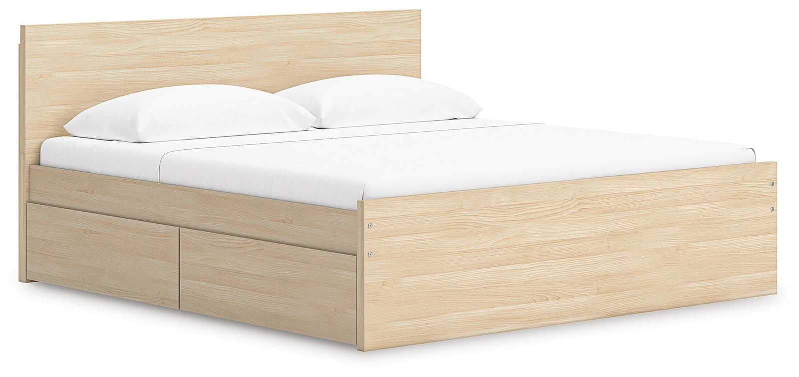 Onita King Panel Platform Bed with 1 Side Storage - Light Brown (1)
