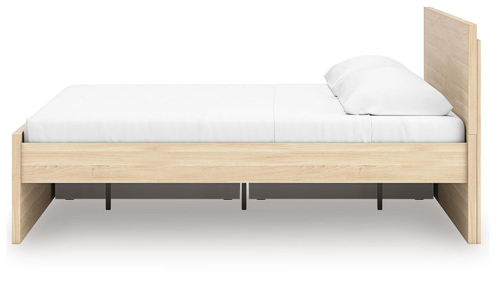 Onita King Panel Platform Bed with 1 Side Storage - Light Brown (9)