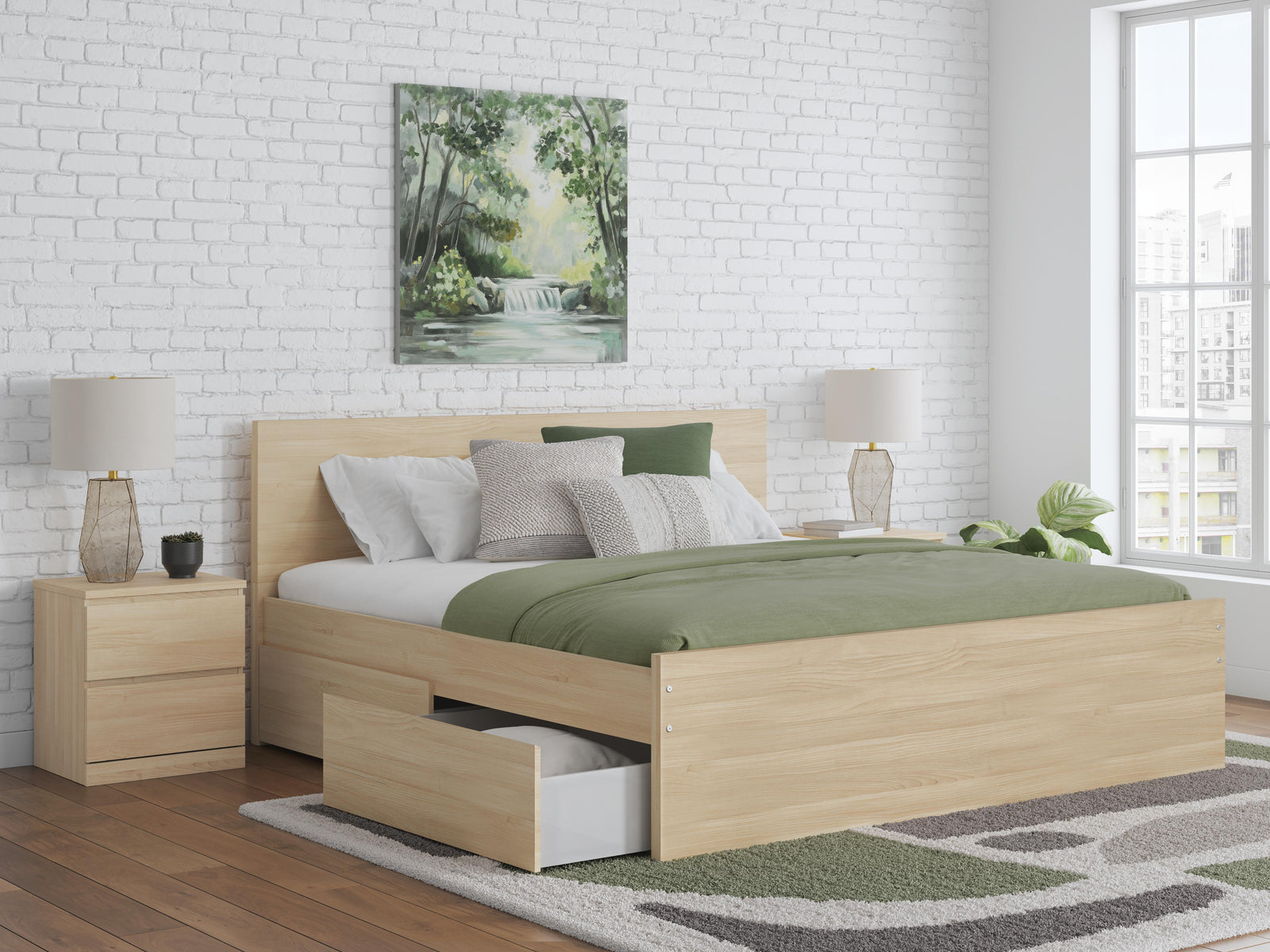 Onita King Panel Platform Bed with 1 Side Storage - Light Brown (2)