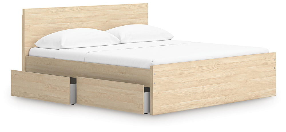 Onita King Panel Platform Bed with 2 Side Storage - Light Brown (3)