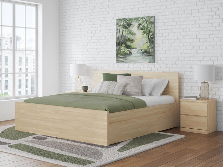 Onita King Panel Platform Bed with 2 Side Storage - Light Brown (2)