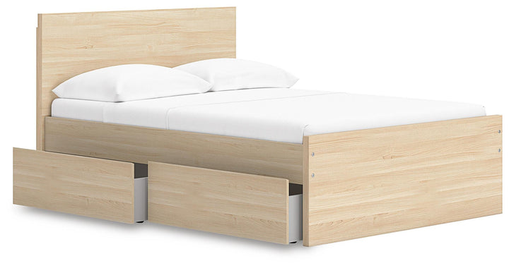 Onita Full Panel Platform Bed with 1 Side Storage - Light Brown (3)