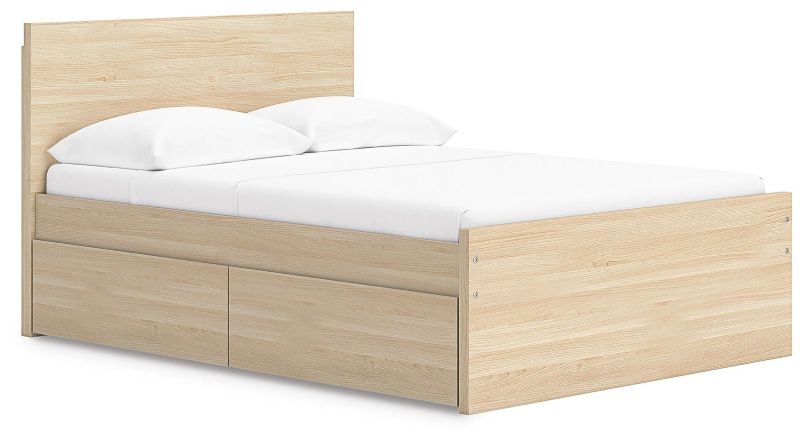 Onita Full Panel Platform Bed with 1 Side Storage - Light Brown (1)
