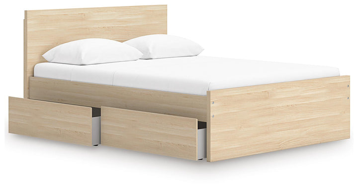 Onita Full Panel Platform Bed with 2 Side Storage - Light Brown (3)