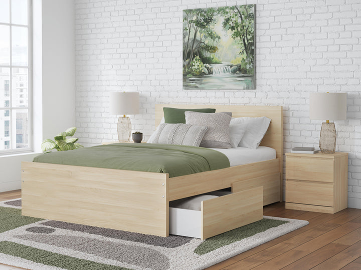 Onita Full Panel Platform Bed with 2 Side Storage - Light Brown (2)