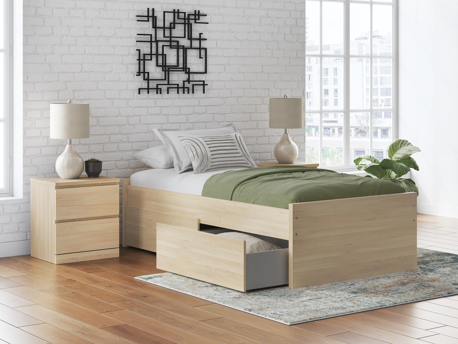 Onita Twin Platform Bed with 1 Side Storage - Light Brown (2)
