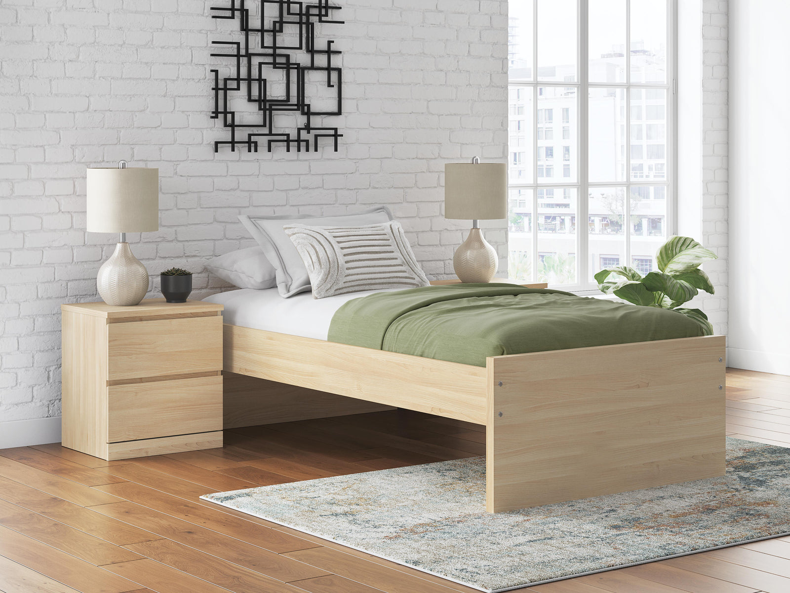 Onita Twin Platform Bed - Light Brown (2)