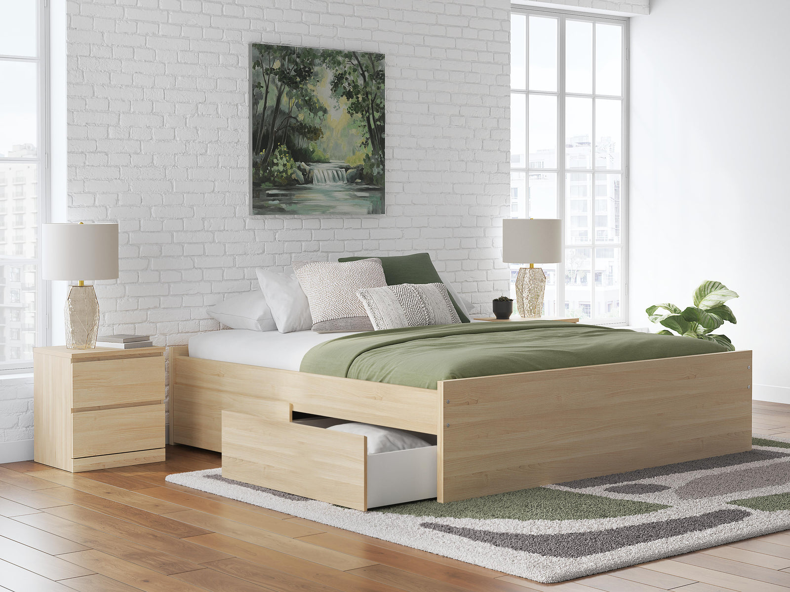Onita King Platform Bed with 1 Side Storage - Light Brown (2)