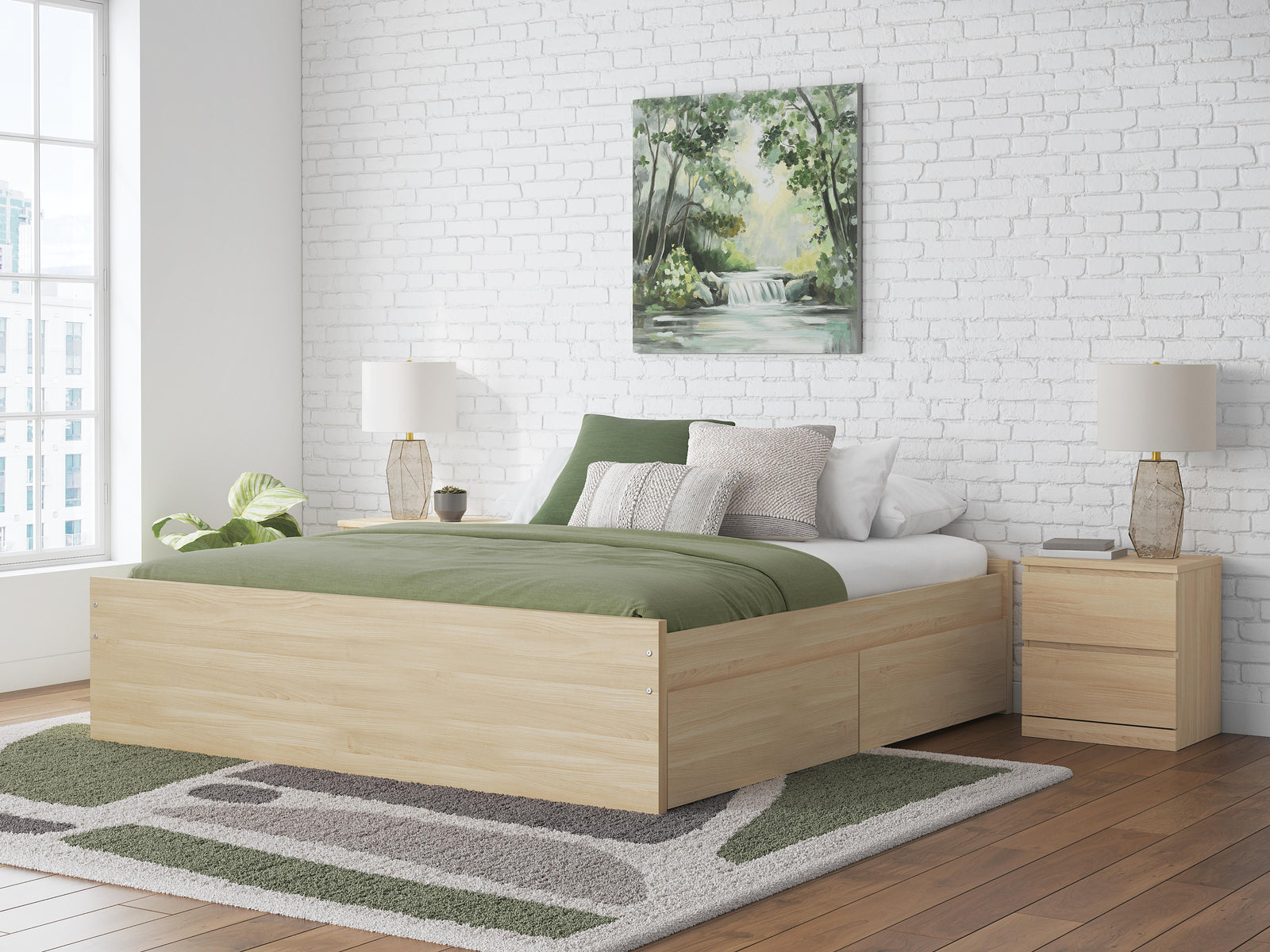 Onita King Platform Bed with 2 Side Storage - Light Brown (2)