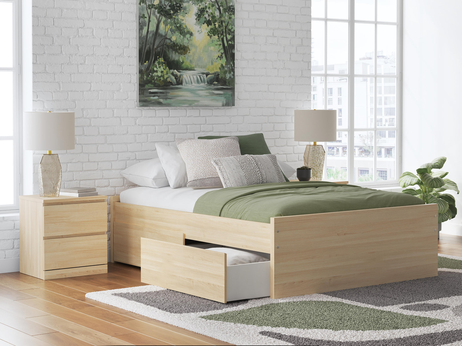 Onita Full Platform Bed with 2 Side Storage - Light Brown (2)
