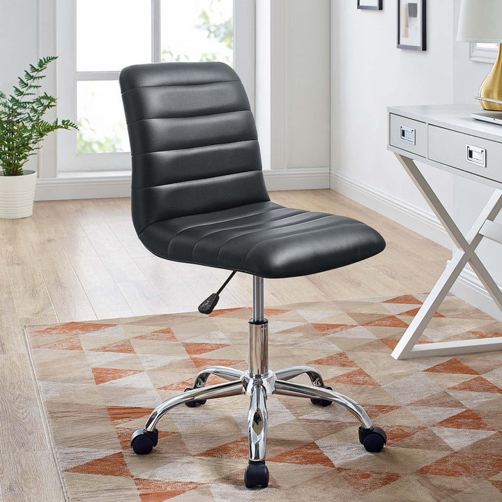 Ripple Armless Mid Back Vinyl Office Chair in Black - front view