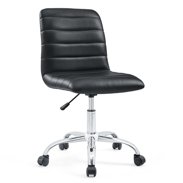 Ripple Armless Mid Back Vinyl Office Chair in Black - angle view