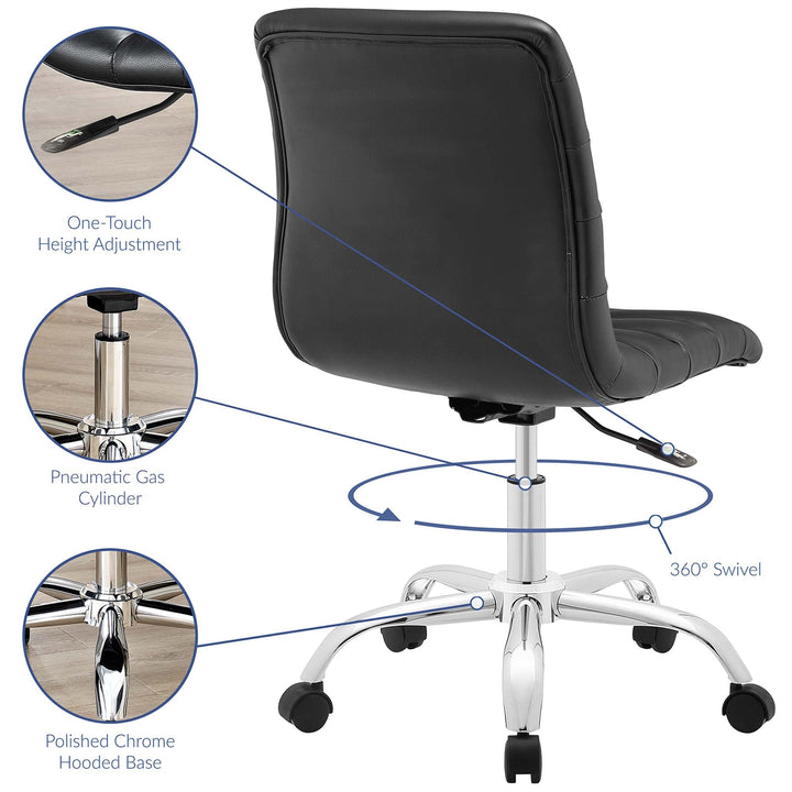 Ripple Armless Mid Back Vinyl Office Chair in Black - side view