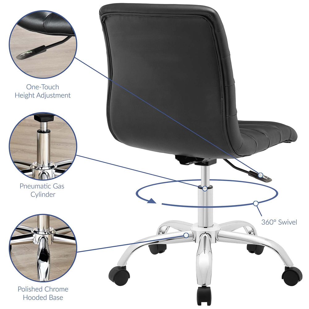Ripple Armless Mid Back Vinyl Office Chair in Black - side view