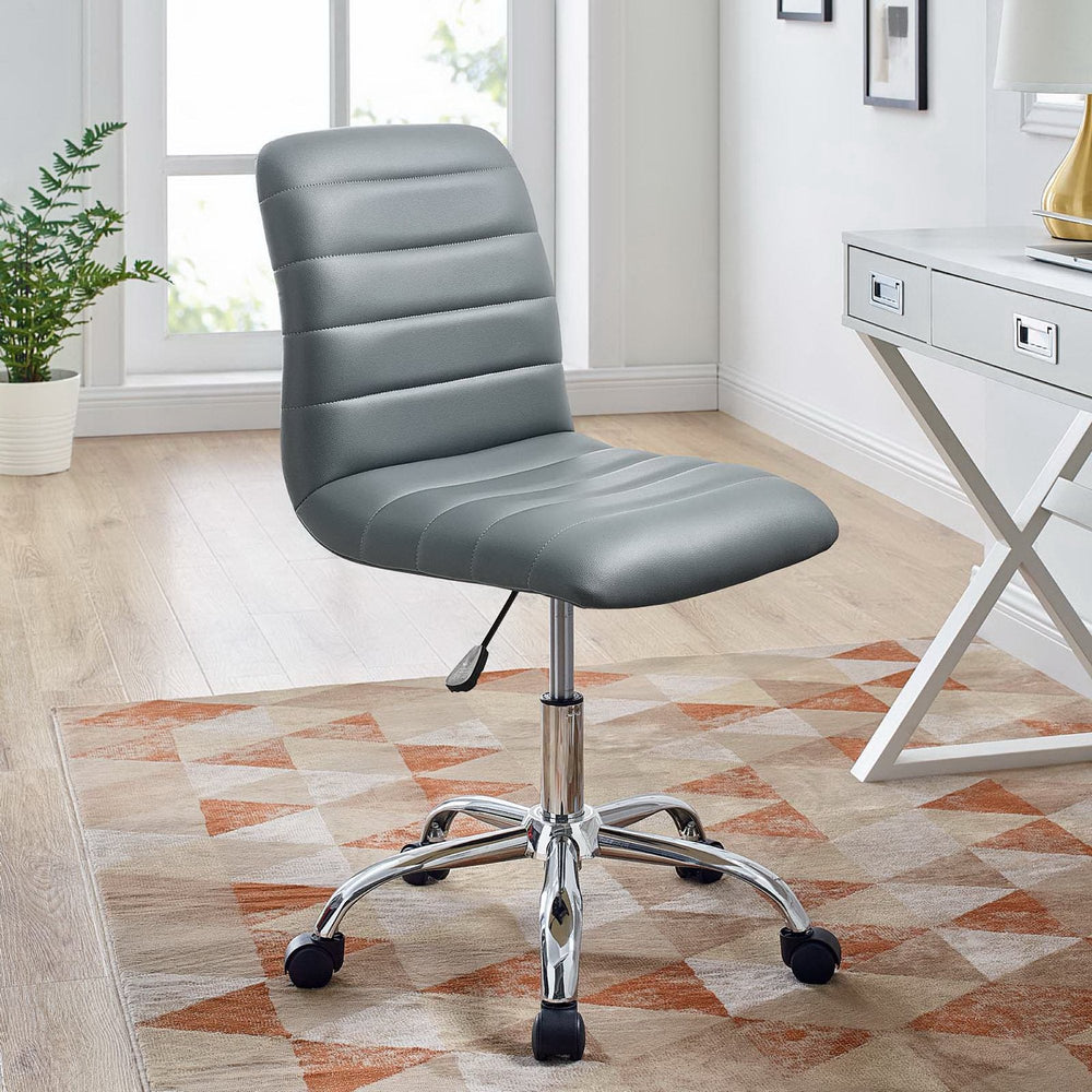 Ripple Armless Mid Back Vinyl Office Chair in Gray