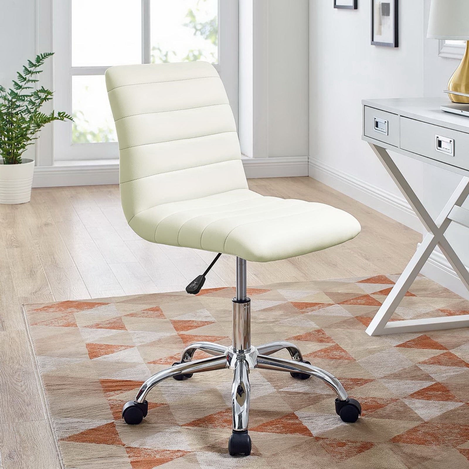 Ripple Armless Mid Back Vinyl Office Chair in White