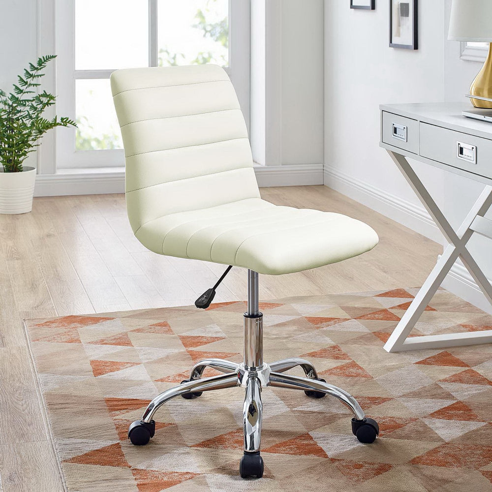 Ripple Armless Mid Back Vinyl Office Chair in White