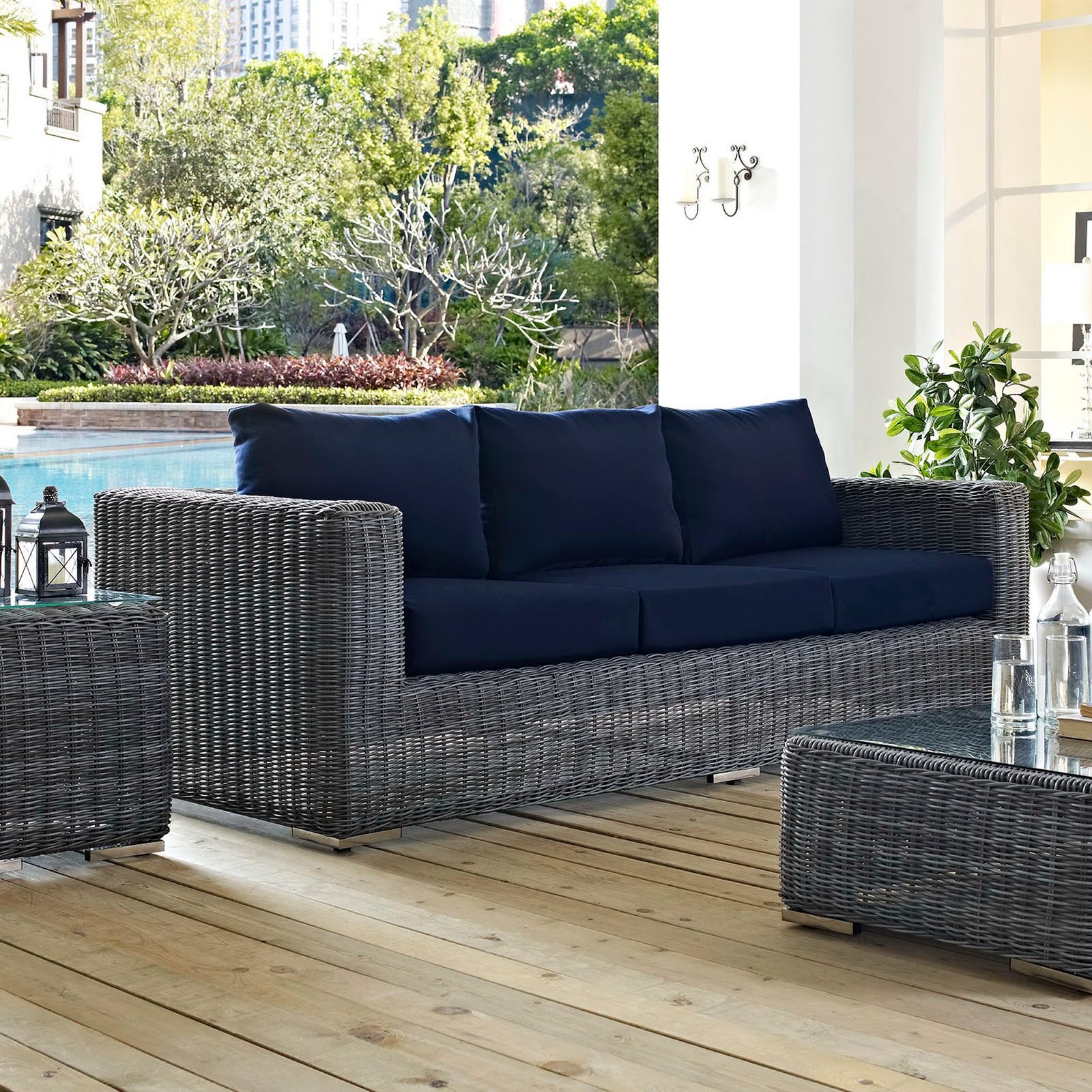 Summon Outdoor Patio Sunbrella® Sofa in Canvas Navy
