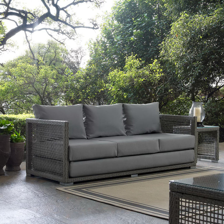 Aura Outdoor Patio Wicker Rattan Sofa in Gray Gray