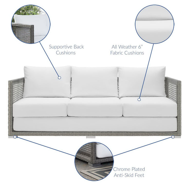 Aura Outdoor Patio Wicker Rattan Sofa in Gray White