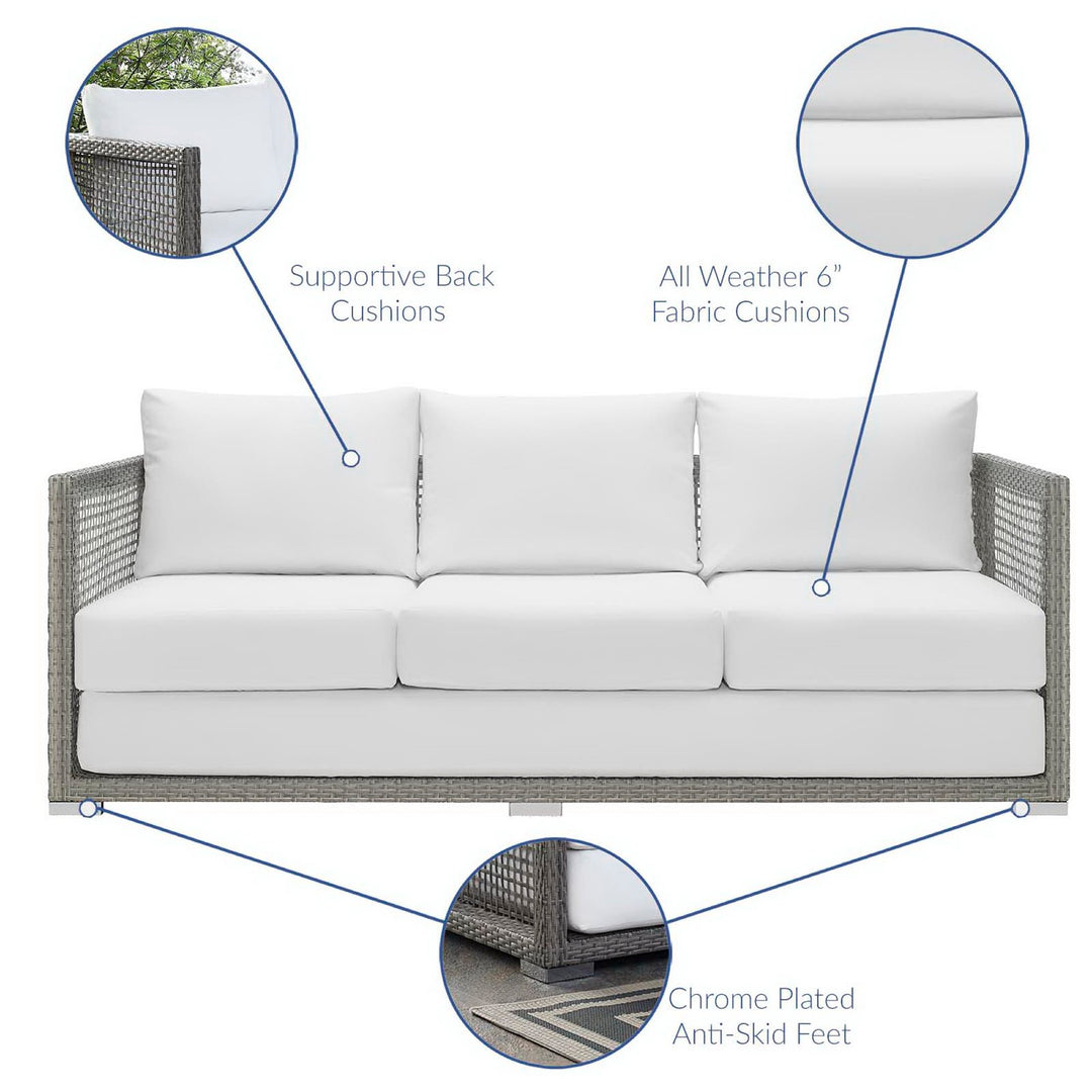 Aura Outdoor Patio Wicker Rattan Sofa in Gray White