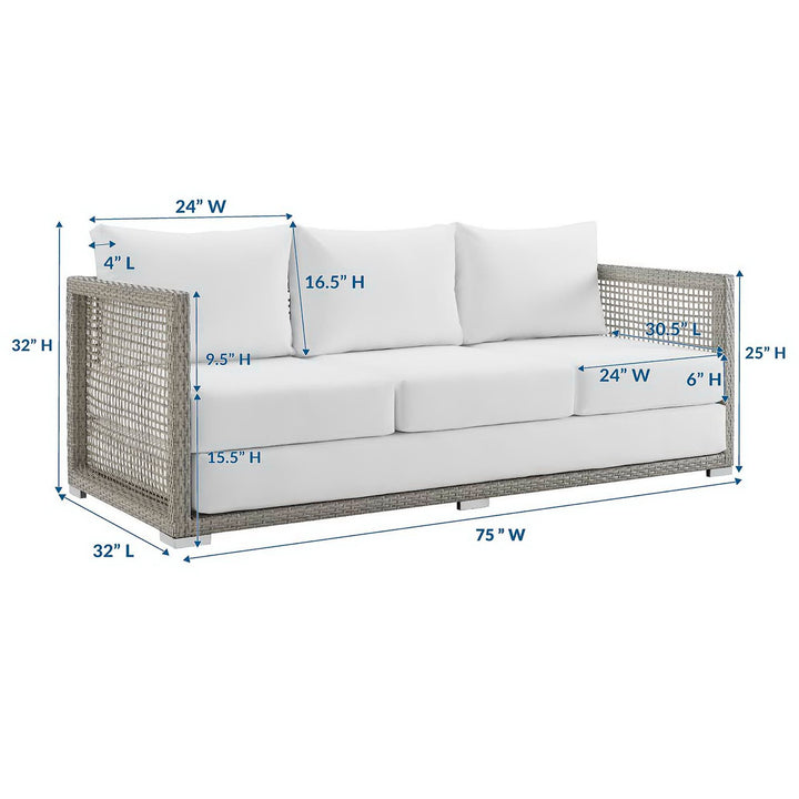Aura Outdoor Patio Wicker Rattan Sofa in Gray White