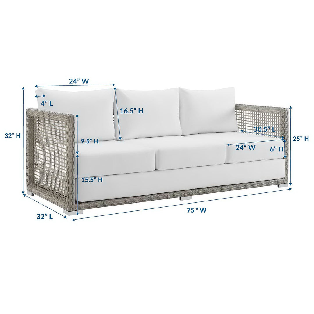 Aura Outdoor Patio Wicker Rattan Sofa in Gray White