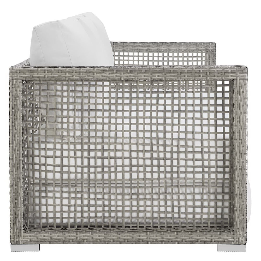 Aura Outdoor Patio Wicker Rattan Sofa in Gray White