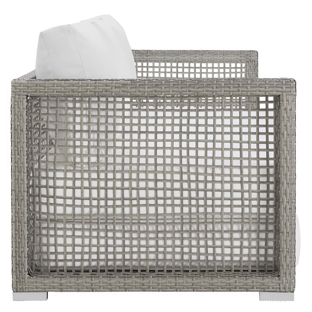 Aura Outdoor Patio Wicker Rattan Sofa in Gray White