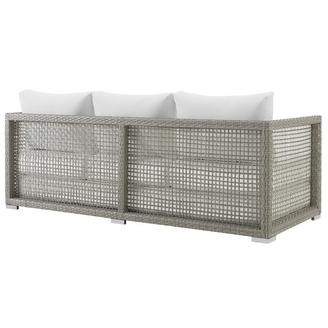 Aura Outdoor Patio Wicker Rattan Sofa in Gray White