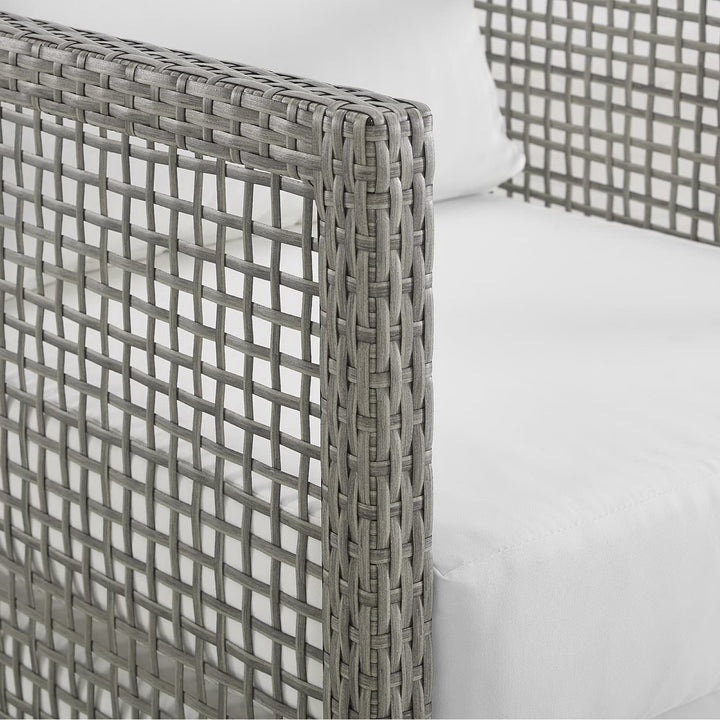 Aura Outdoor Patio Wicker Rattan Sofa in Gray White