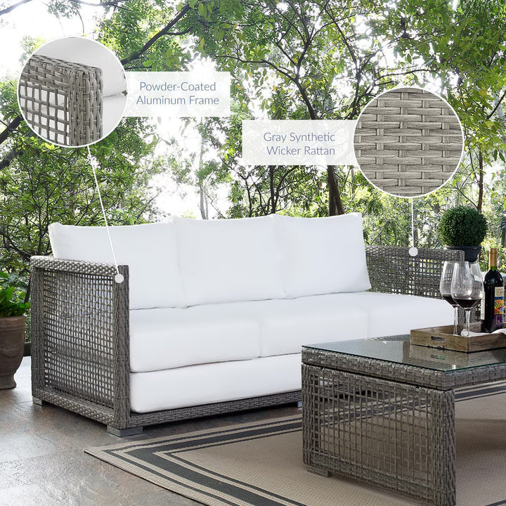 Aura Outdoor Patio Wicker Rattan Sofa in Gray White