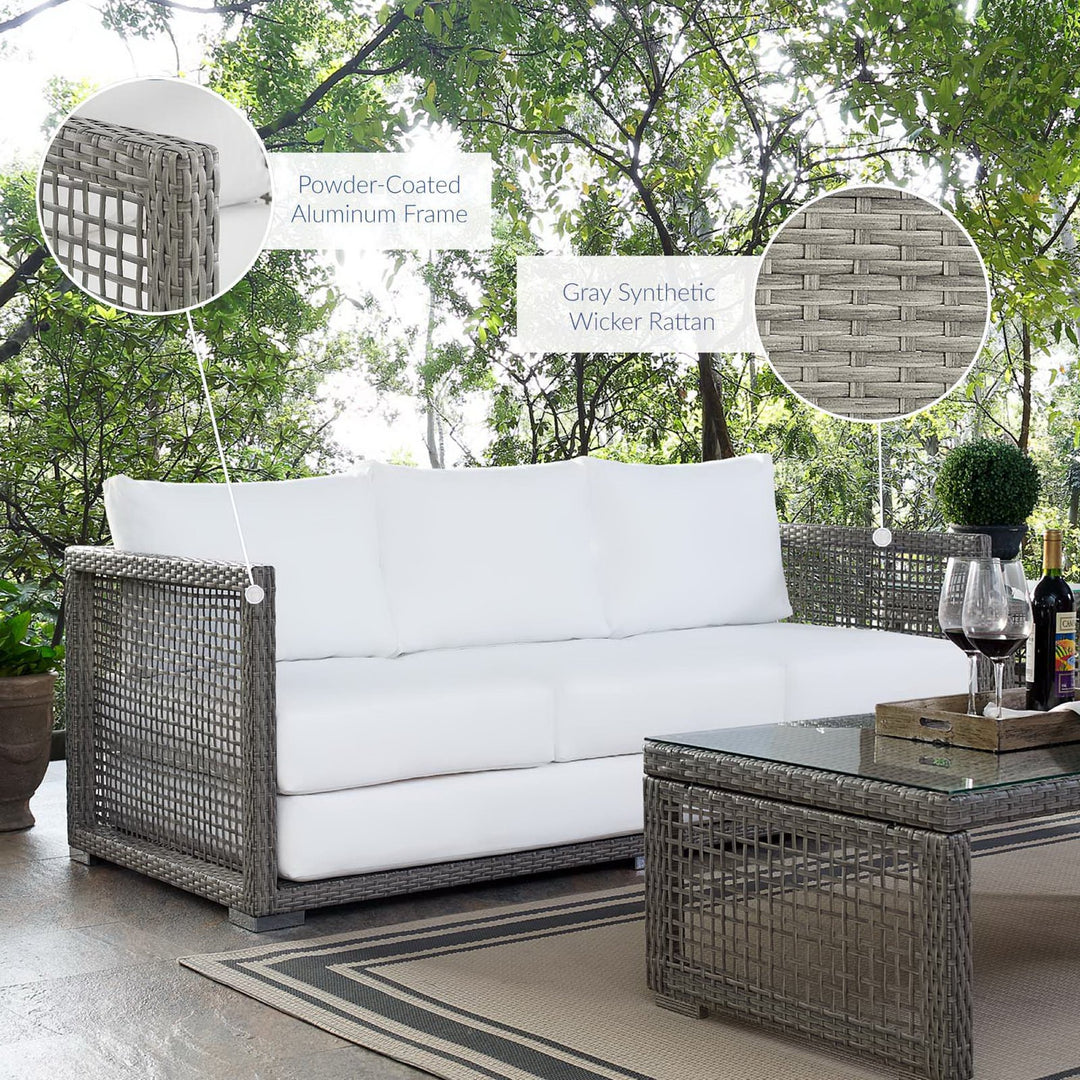 Aura Outdoor Patio Wicker Rattan Sofa in Gray White