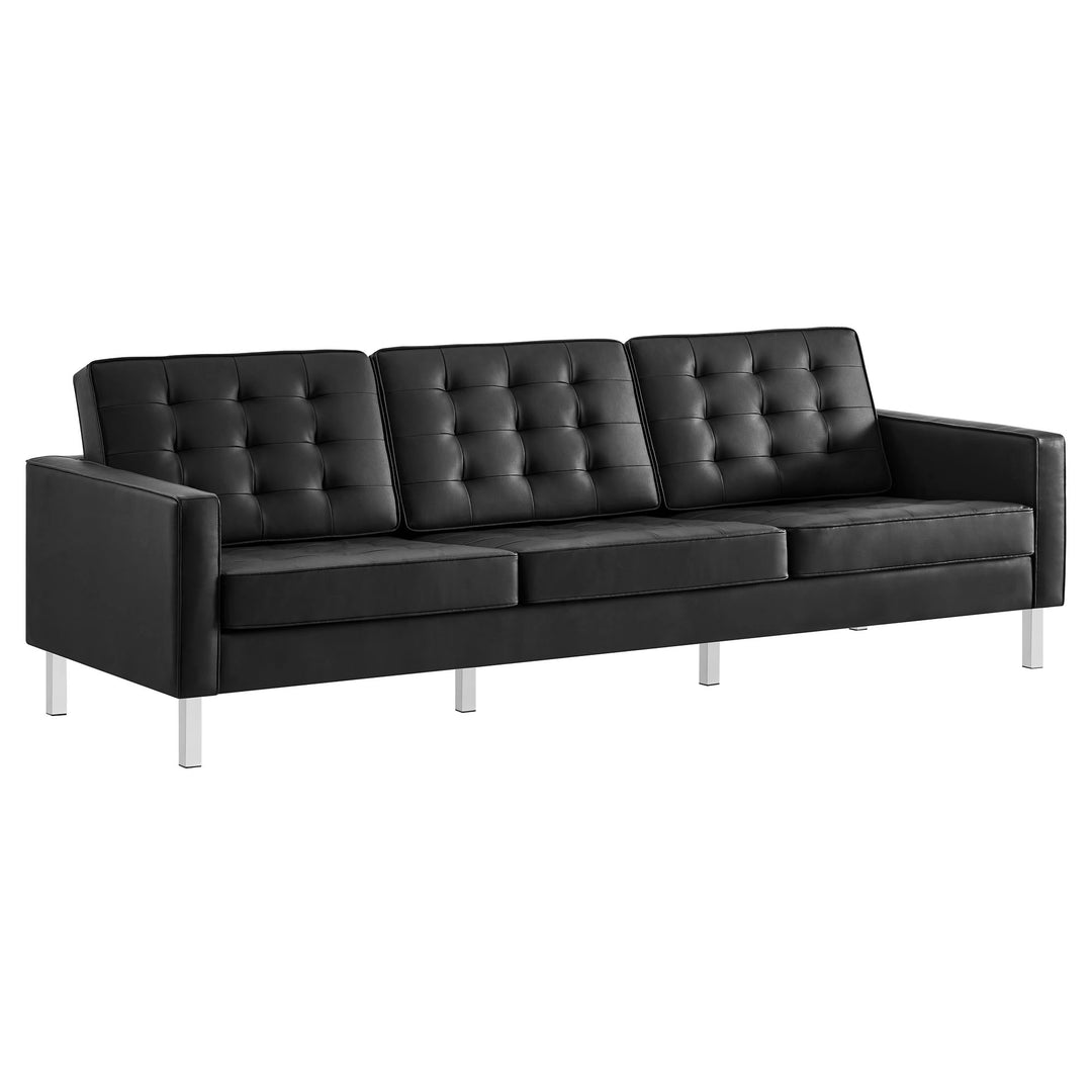 Loft Tufted Vegan Leather Sofa in Silver Black