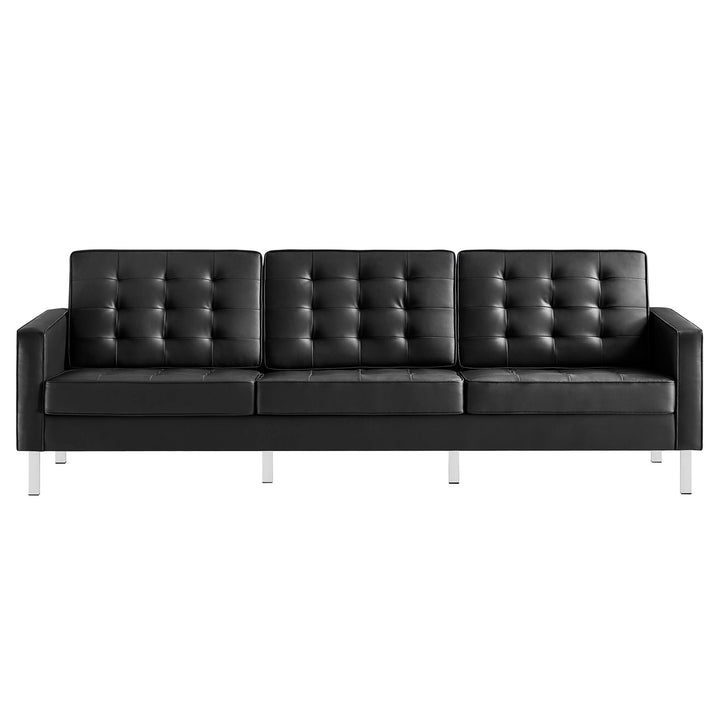 Loft Tufted Vegan Leather Sofa in Silver Black