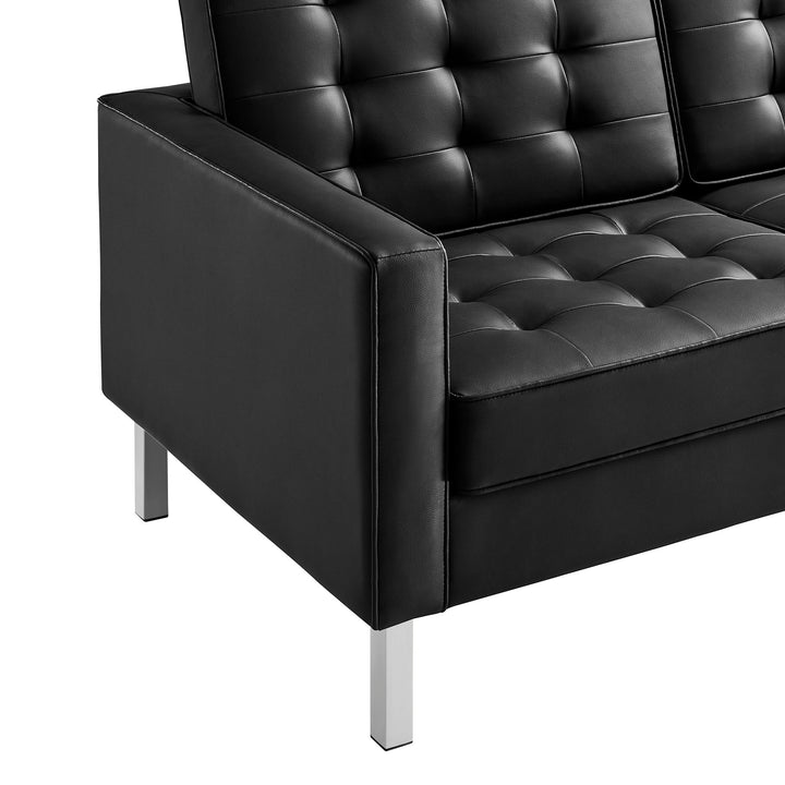 Loft Tufted Vegan Leather Sofa in Silver Black