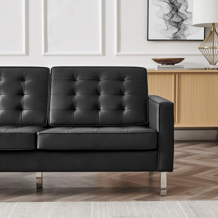 Loft Tufted Vegan Leather Sofa in Silver Black