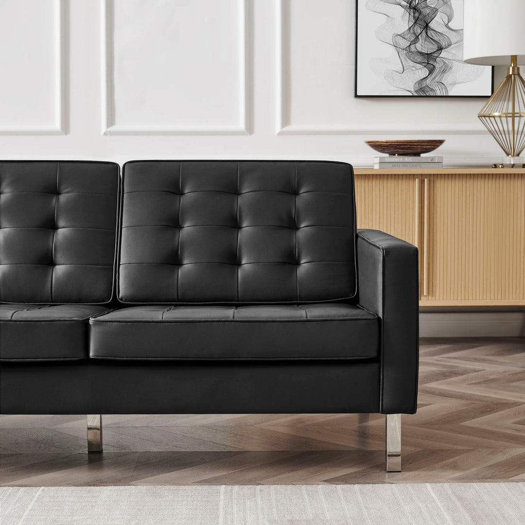 Loft Tufted Vegan Leather Sofa in Silver Black
