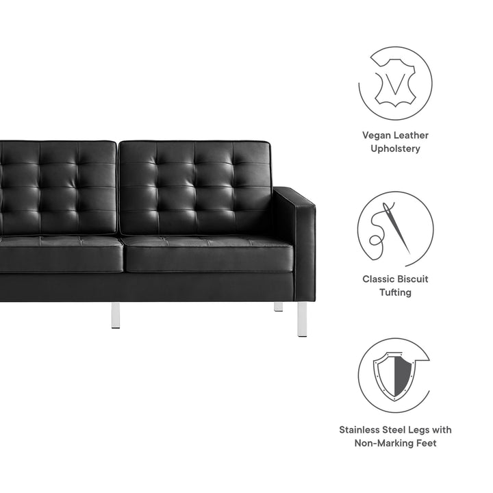 Loft Tufted Vegan Leather Sofa in Silver Black