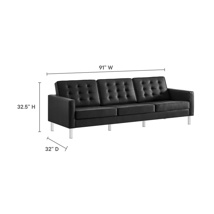 Loft Tufted Vegan Leather Sofa in Silver Black