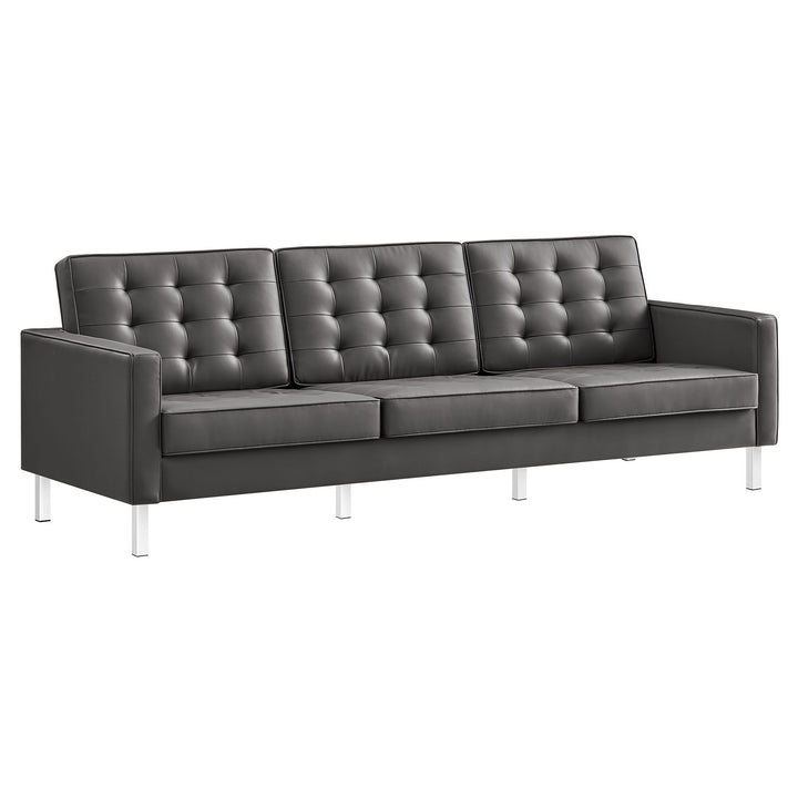 Loft Tufted Vegan Leather Sofa in Silver Gray