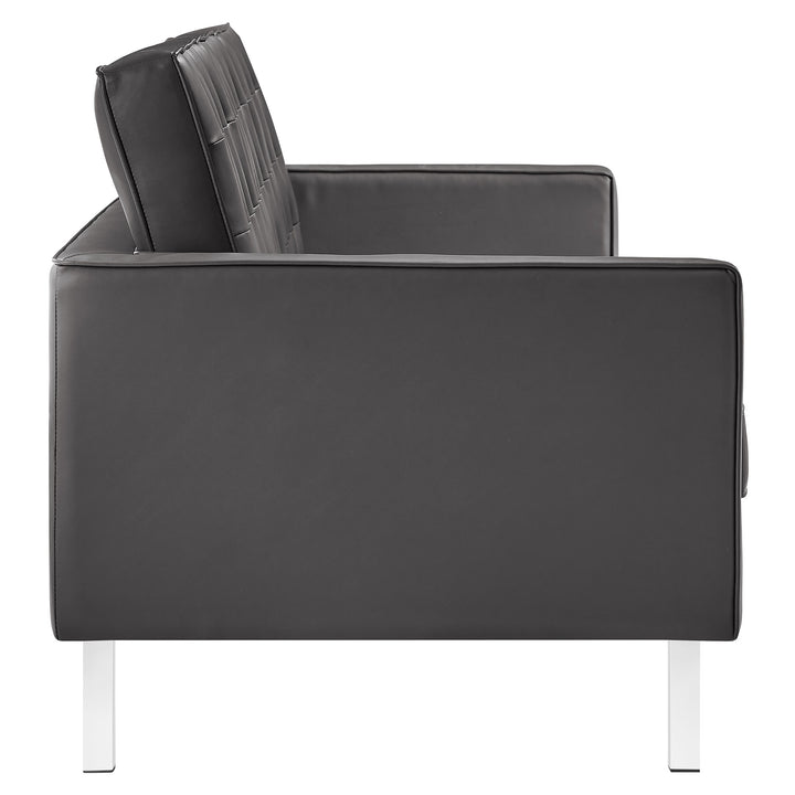 Loft Tufted Vegan Leather Sofa in Silver Gray